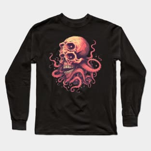 Octopus Tentacle Retro Skull Long Sleeve T-Shirt